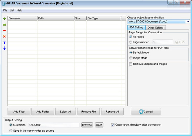 Screenshot of Ailt All Document to Word Converter