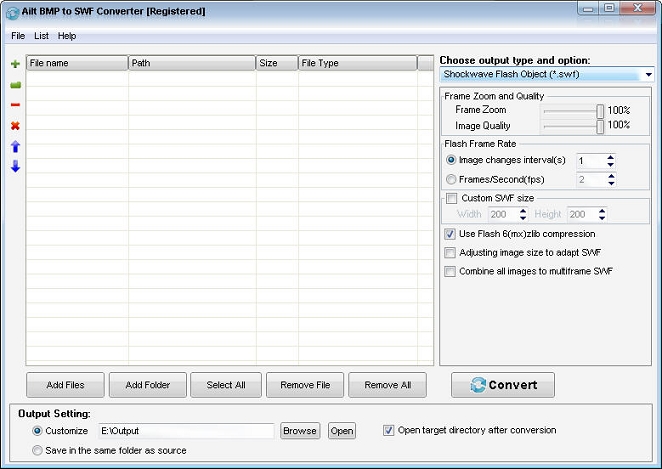 Screenshot of Ailt BMP to SWF Converter 5.6