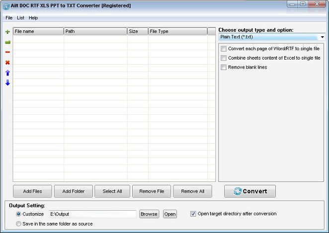 Screenshot of Ailt DOC RTF XLS PPT to TXT Converter