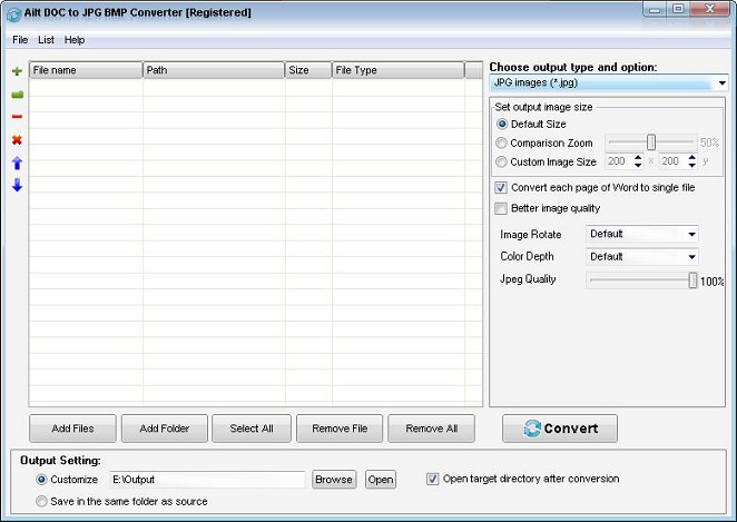 Click to view Ailt DOC to JPG BMP Converter 5.5 screenshot