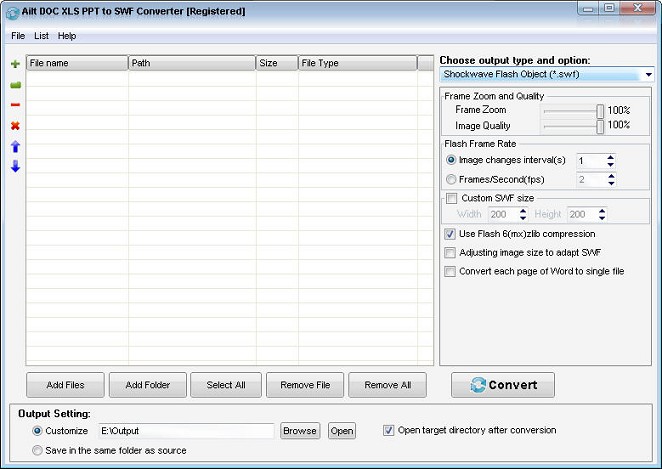 Screenshot of Ailt DOC XLS PPT to SWF Converter 5.6