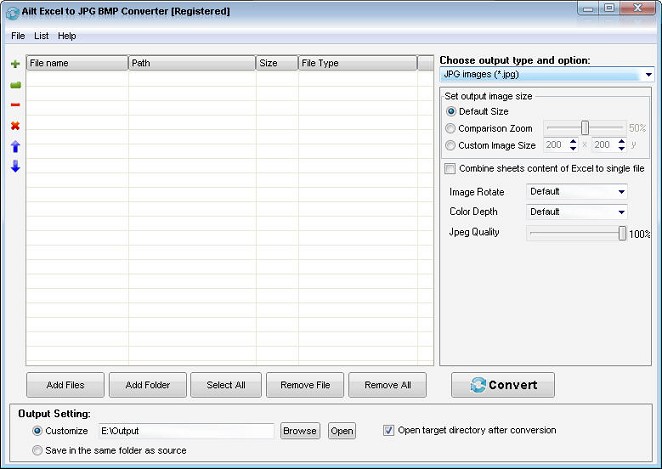 Screenshot of Ailt Excel to JPG BMP Converter