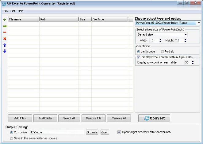 Screenshot of Ailt Excel to PowerPoint Converter