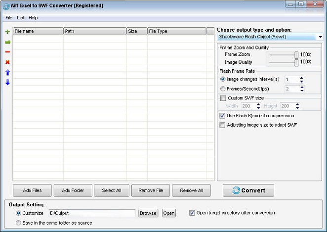 Screenshot of Ailt Excel to SWF Converter 5.6