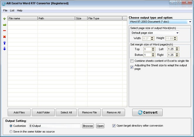 Screenshot of Ailt Excel to Word RTF Converter