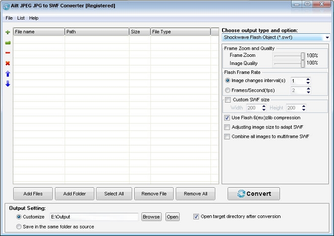 Screenshot of Ailt JPEG JPG to SWF Converter 5.6