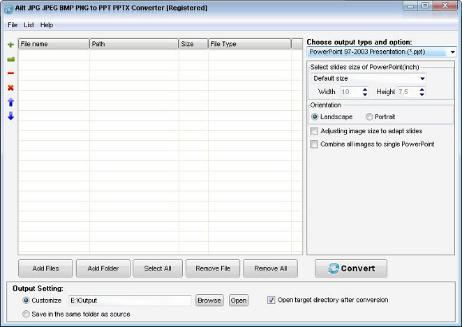 Screenshot of Ailt JPG JPEG BMP PNG to PPT PPTX Converter 5.6