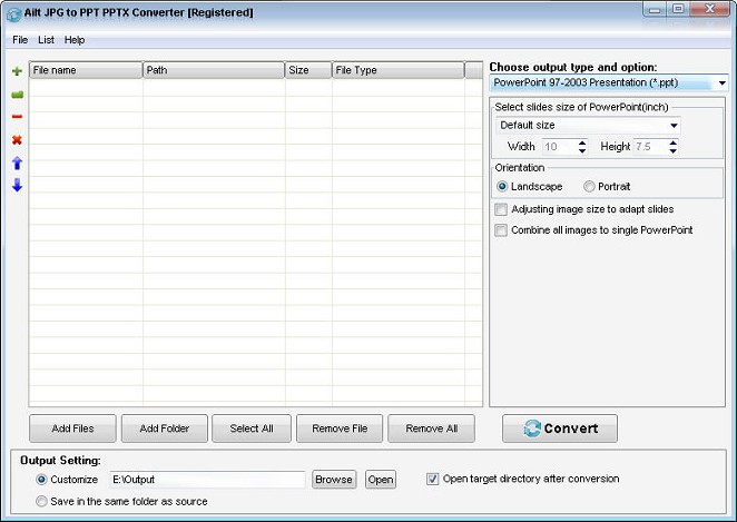 Screenshot of Ailt JPG to PPT PPTX Converter 5.6