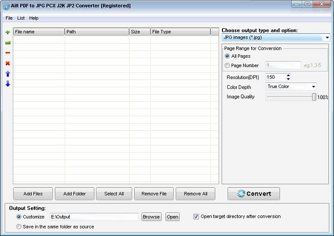 Click to view Ailt PDF to JPG PCX J2K JP2 Converter 5.5 screenshot