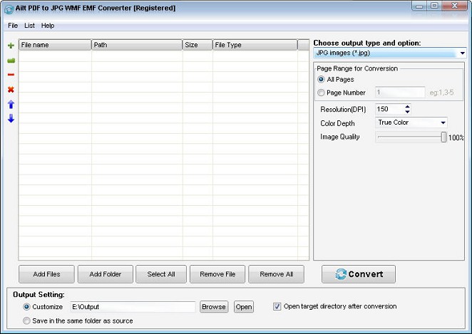 Screenshot of Ailt PDF to JPG WMF EMF Converter