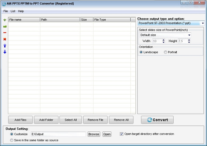 Screenshot of Ailt PPTX PPTM to PPT Converter 5.6