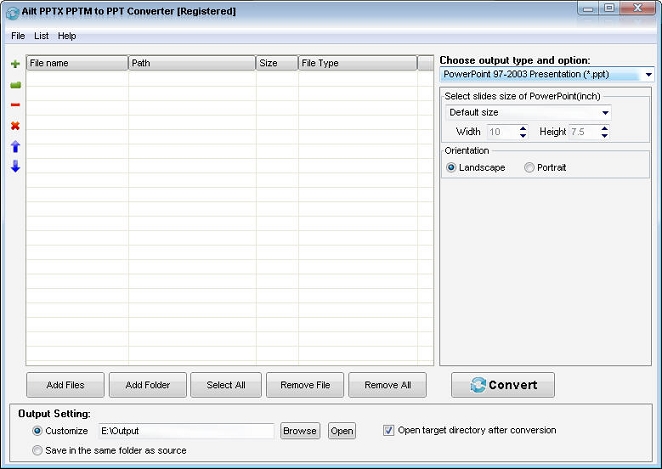 Screenshot of Ailt PPTX PPTM to PPT Converter