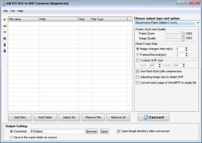 Screenshot of Ailt RTF DOC to SWF Converter