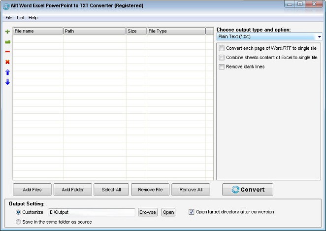 Screenshot of Ailt Word Excel PowerPoint to TXT Converter