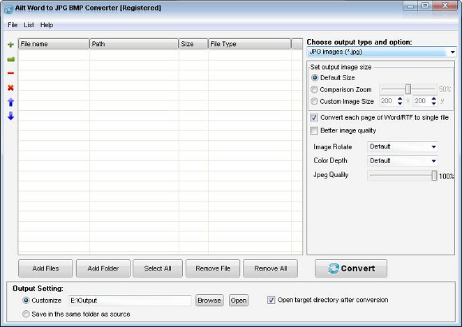 Screenshot of Ailt Word to JPG BMP Converter 5.6