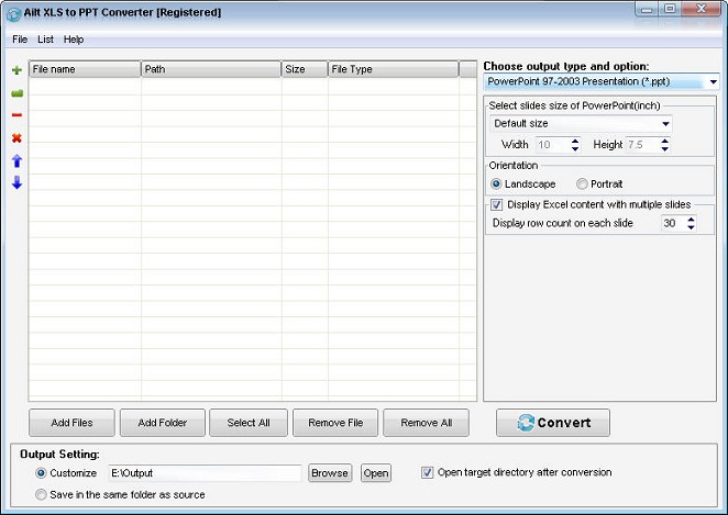 Screenshot of Ailt XLS to PPT Converter 5.6