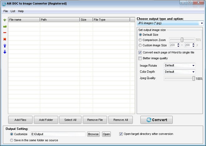 Ailt DOC to Image Converter — Windows application screenshot