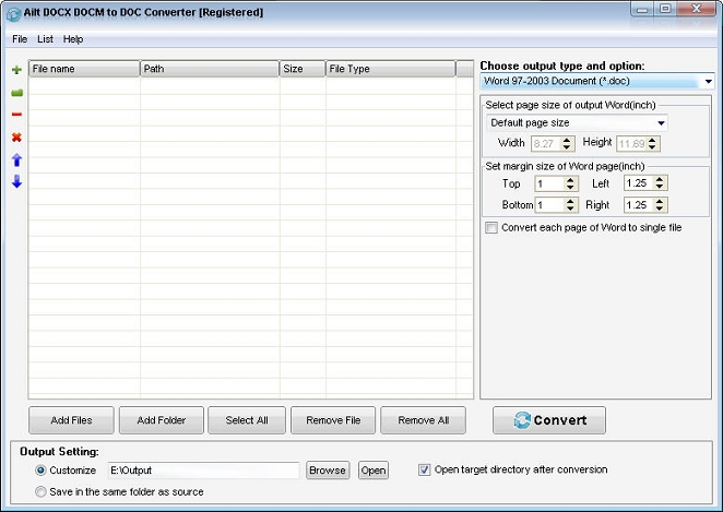 Ailt DOCX DOCM to DOC Converter — Windows application screenshot