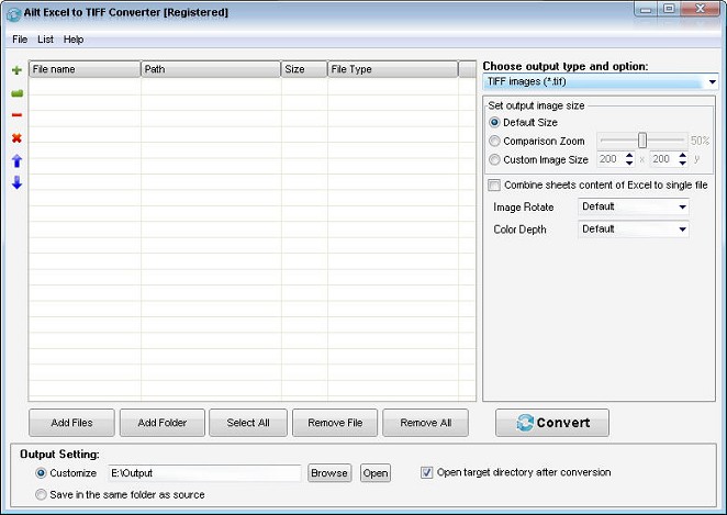 Ailt Excel to TIFF Converter — Windows application screenshot