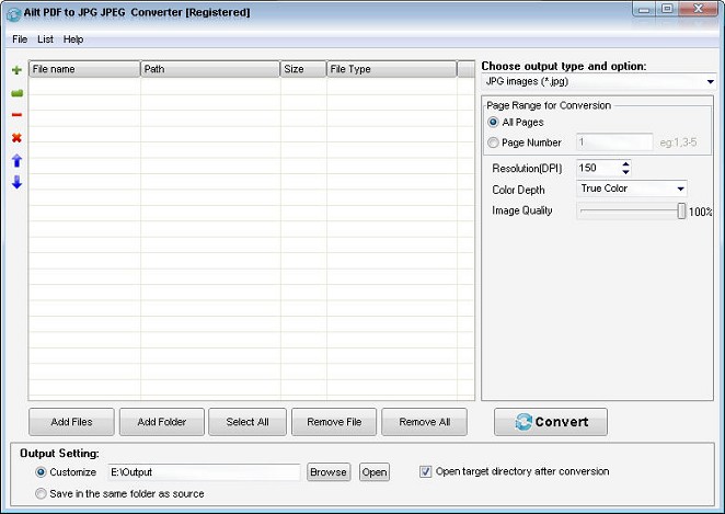 Ailt PDF to JPG JPEG Converter — Windows application screenshot