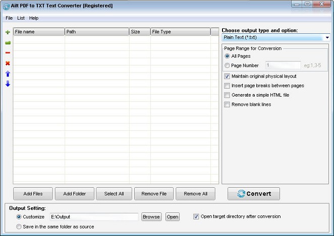 Ailt PDF to TXT Text Converter — Windows application screenshot