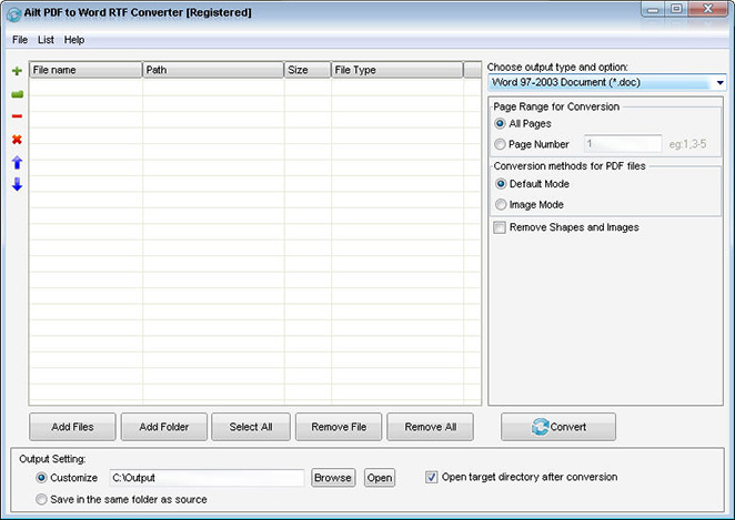 Ailt PDF to Word RTF Converter — Windows application screenshot