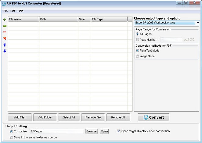 Ailt PDF to XLS Converter — Windows application screenshot