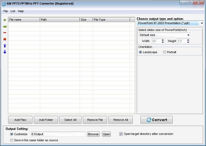 Ailt PPTX PPTM to PPT Converter — Windows application screenshot