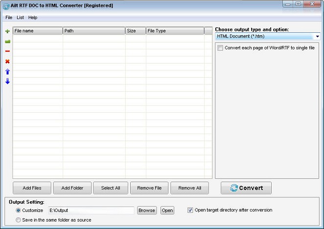 Ailt RTF DOC to HTML Converter — Windows application screenshot