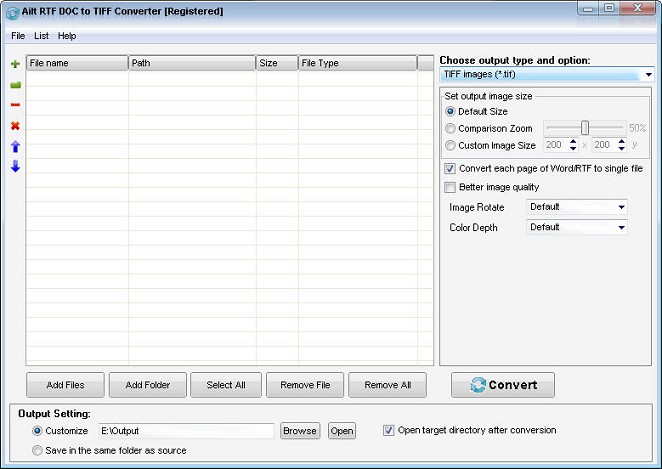 Ailt RTF DOC to TIFF Converter — Windows application screenshot