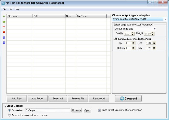 Ailt Text TXT to Word RTF Converter — Windows application screenshot