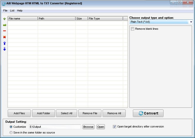 Ailt WebPage HTM HTML to TXT Converter — Windows application screenshot