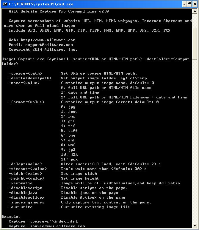 Ailt Website Capture Pro Command Line — Windows application screenshot