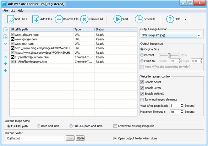 Ailt Website Capture Pro — Windows application screenshot