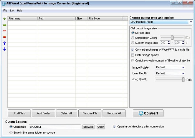 Ailt Word Excel PowerPoint to Image Converter — Windows application screenshot