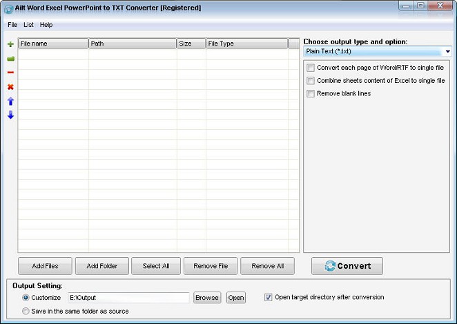 Ailt Word Excel PowerPoint to TXT Converter — Windows application screenshot