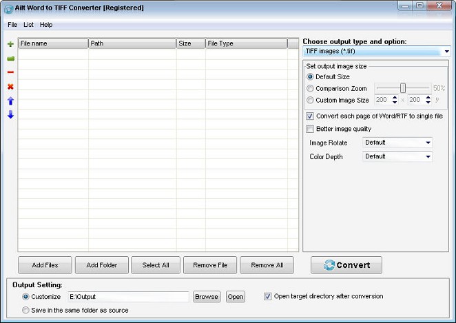 Ailt Word to TIFF Converter — Windows application screenshot