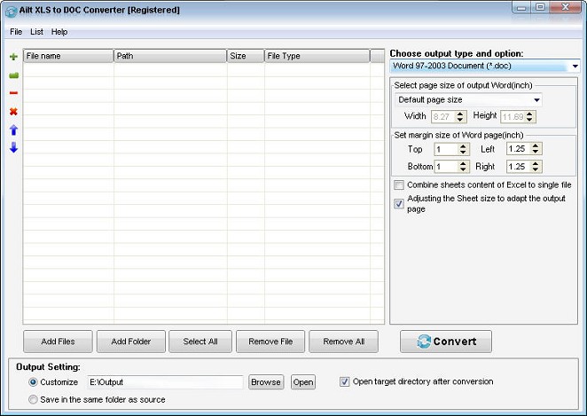 Ailt XLS to DOC Converter — Windows application screenshot