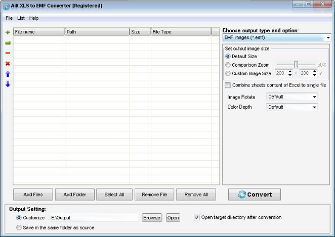 Ailt XLS to EMF Converter — Windows application screenshot