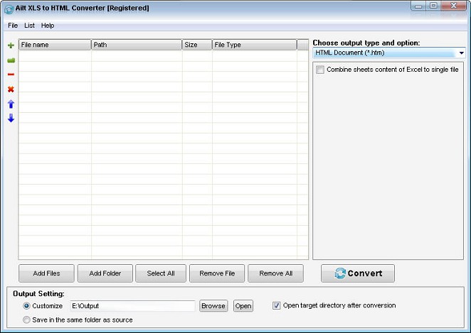 Ailt XLS to HTML Converter — Windows application screenshot